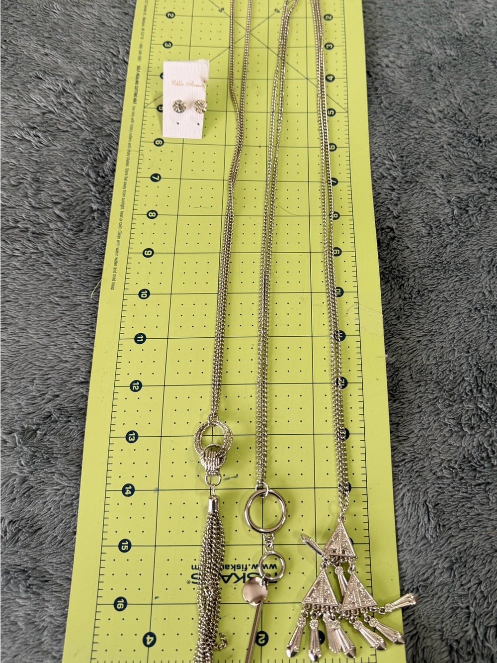 Silver-Tone Multi-Pendant Long Necklace Set with Tassel and Geometric Charms lot